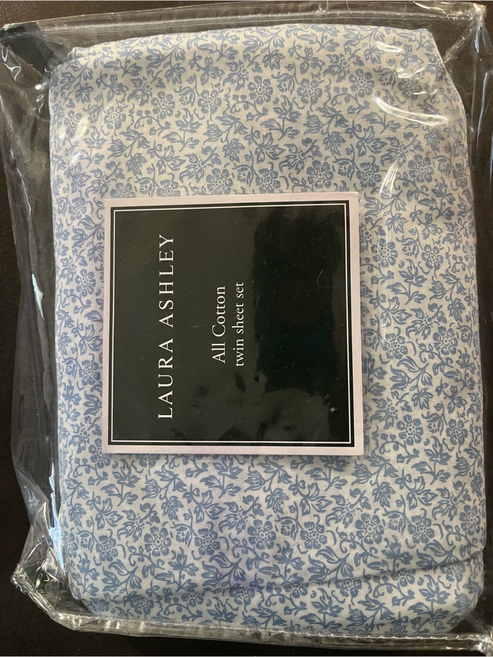 Laura Ashley Blue Floral All-Cotton Twin Sheet Set New